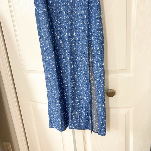 NWOT Reformation Crimini Blue Floral Midi Dress Slit Hem Women’s Size 0 - Picture 4 of 9